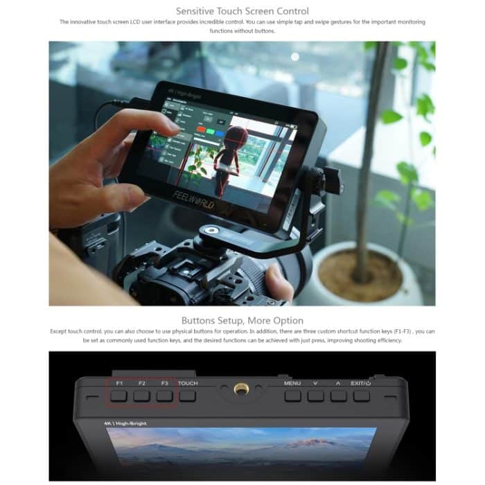 FEELWORLD F5 ProX 5,5 Zoll 1600nit hochheller Touchscreen DSLR-Kamera-Feldmonitor 4K HDMI F970 Installations- und Stromversorgungskit, F5 ProX – Bild 7
