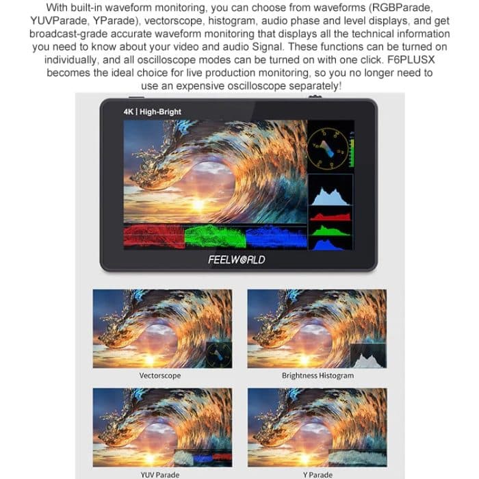 FEELWORLD F6 PLUSX 5,5 Zoll hochheller 1600nit Touchscreen DSLR-Kamera-Feldmonitor IPS FHD1920x1080 4K HDMI, F6 PLUSX – Bild 11
