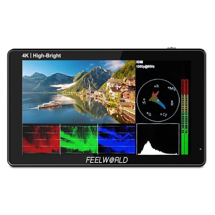EDA005658001A.jpg FEELWORLD LUT5E 5,5 Zoll hochheller 1600nit Touchscreen DSLR-Kamera-Feldmonitor F970 Externe Stromversorgung und Installationskit 4K HDMI 1920X1080 IPS-Panel, LUT5E – Bild 1