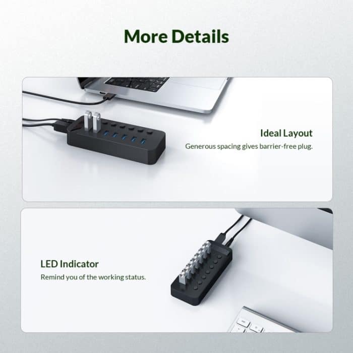 ORICO CT2U3-13AB Kunststoffstreifen 13 Ports USB 3.0 HUB mit einzelnen Schaltern, AU Plug, EU Plug, UK Plug, US Plug – Bild 12