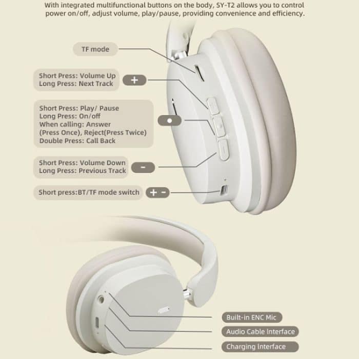 T2 faltbare High-Definition-Stereo-ENC-Rauschunterdrückung, kabellose Gaming-Kopfhörer mit Mikrofon, T2 – Bild 9