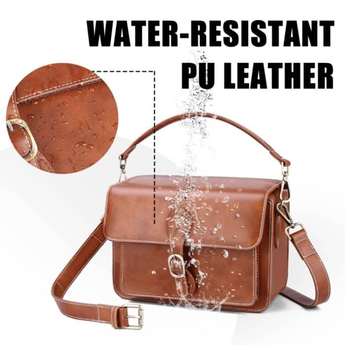 Cwatcun D80 Retro Leder Kamera Umhängetasche, 22 x 16 x 12cm Faux Leather Small, 25.5 x 18.5 x 12.5cm Faux Leather Medium, 25.5 x 18.5 x 12.5cm Cow Leather Medium – Bild 3