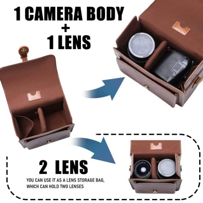 Cwatcun D80 Retro Leder Kamera Umhängetasche, 22 x 16 x 12cm Faux Leather Small, 25.5 x 18.5 x 12.5cm Faux Leather Medium, 25.5 x 18.5 x 12.5cm Cow Leather Medium – Bild 5
