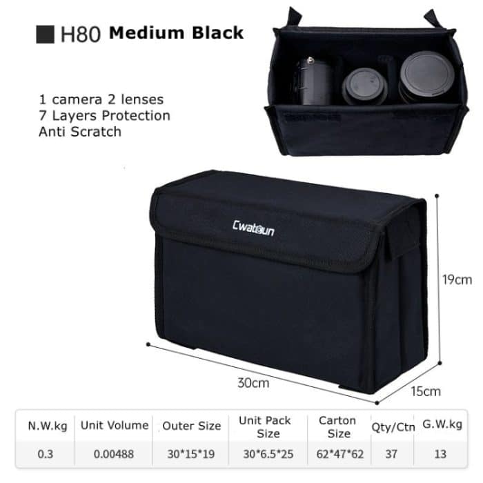 Cwatcun H80 Faltbare Innenkameratasche mit großem Fassungsvermögen, Fotoobjektivtasche, 22.5 x 18 x 13.5cm S, 30 x 19 x 15cm M, 34.5 x 19 x 26cm L – Bild 9