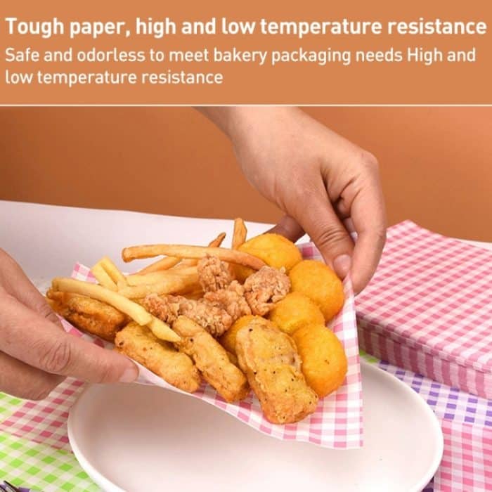 100 Blatt/Packung, quadratisches Backfettpapier, Burger-Sandwichpapier, Größe: 22 x 22 cm – Bild 5