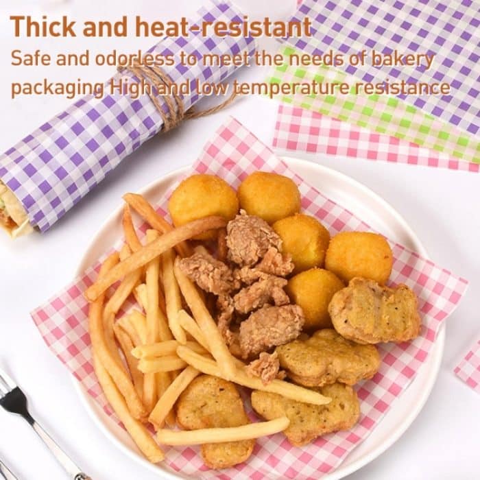 100 Blatt/Packung, quadratisches Backfettpapier, Burger-Sandwichpapier, Größe: 22 x 22 cm – Bild 6