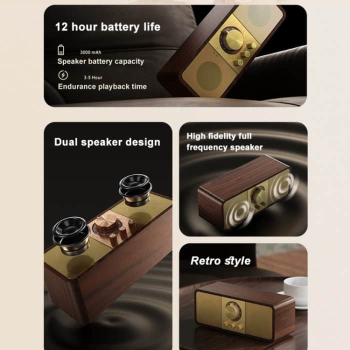 OneDer JY82 kabelloser Holz-Retro-Styling-Lautsprecher, HiFi, klassisches FM-Radio, unterstützt TF/U-Disk/AUX – Bild 9
