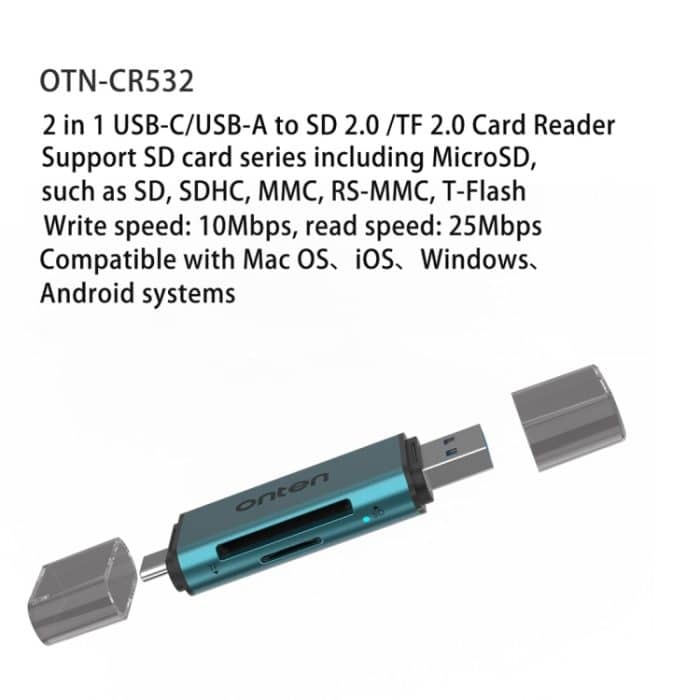 Onten CR532 2-in-1 USB-A / USB-C auf SD2.0 / TF2.0 USB-Kartenleser, CR532 – Bild 2