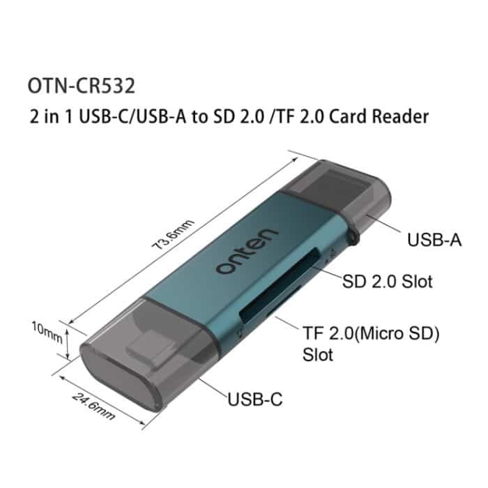 Onten CR532 2-in-1 USB-A / USB-C auf SD2.0 / TF2.0 USB-Kartenleser, CR532 – Bild 4