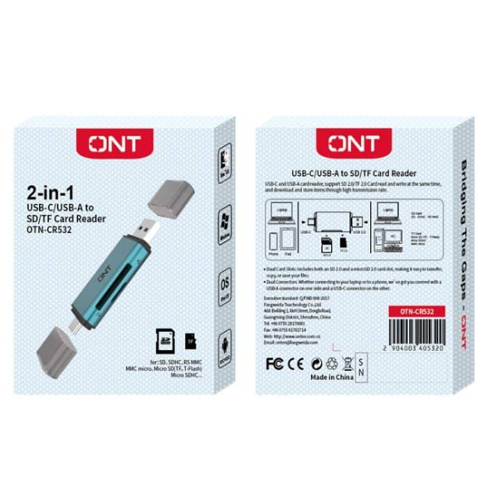 Onten CR532 2-in-1 USB-A / USB-C auf SD2.0 / TF2.0 USB-Kartenleser, CR532 – Bild 7