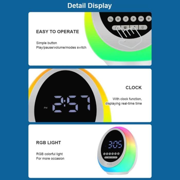 P13 Multifunktionaler kabelloser RGB-Bluetooth-Lautsprecher mit bunten Lichtern, Wecker und Uhr, P13 – Bild 9
