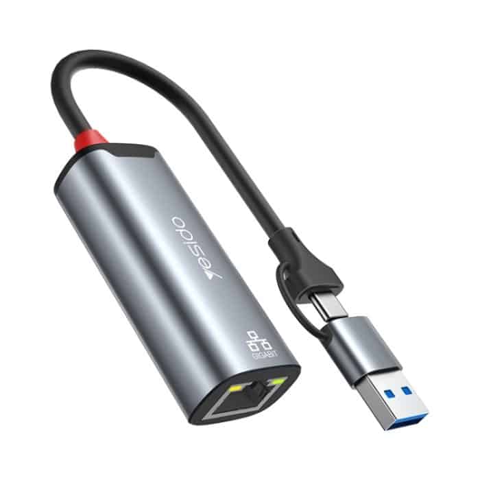 Yesido HB26 2-in-1 USB+USB-C/Typ-C-zu-Ethernet-Adapter – Bild 1
