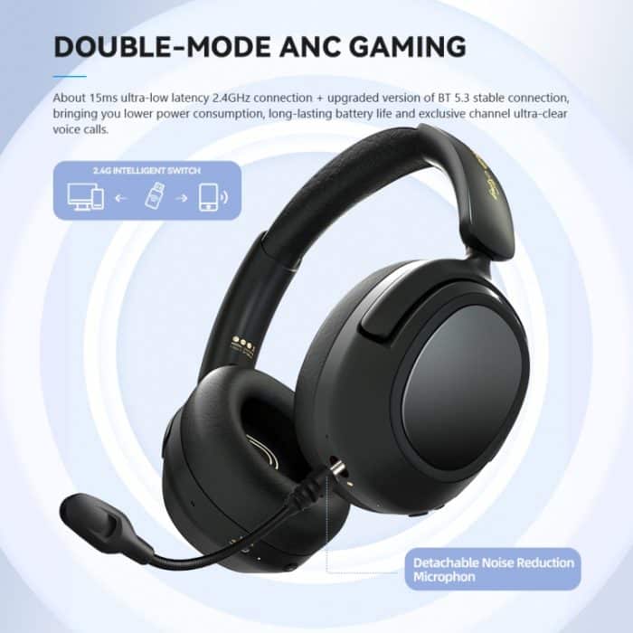Eking ANC Noise Cancelling Wireless Gaming Low Latency Headband Drahtlose Bluetooth-Kopfhörer, With 2.4G, Without 2.4G – Bild 3