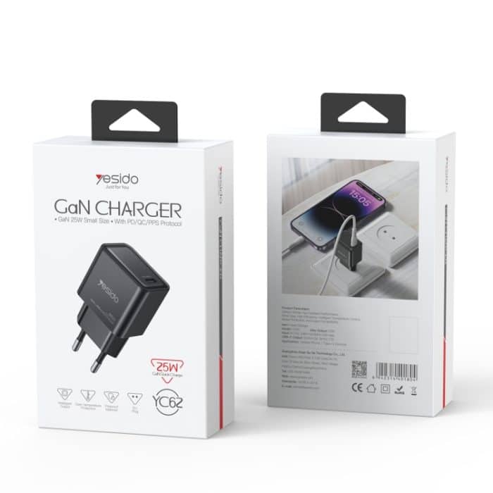 Yesido YC62 PD 25W USB-C/Typ-C-Schnittstelle GaN-Schnellladegerät, YC62 – Bild 7