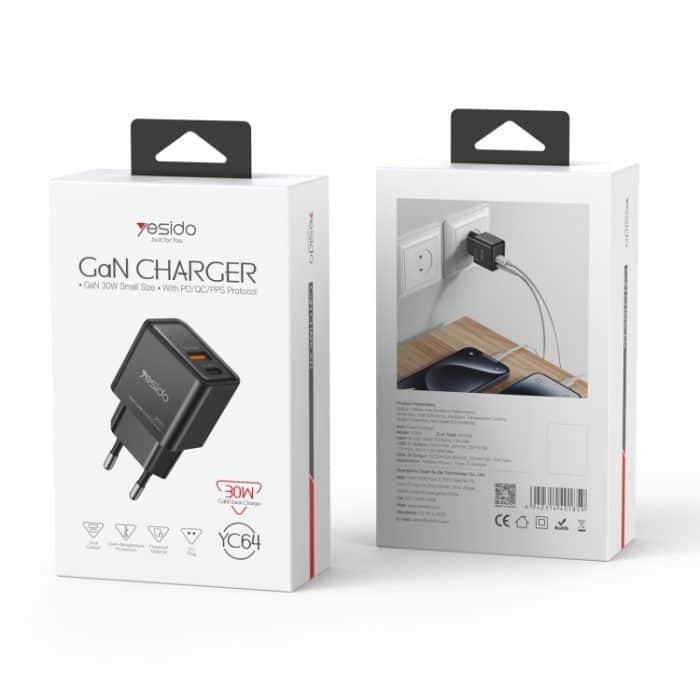 Yesido YC64 PD 30W USB-C/Typ-C+USB-Schnittstelle GaN-Schnellladegerät, YC64 – Bild 6
