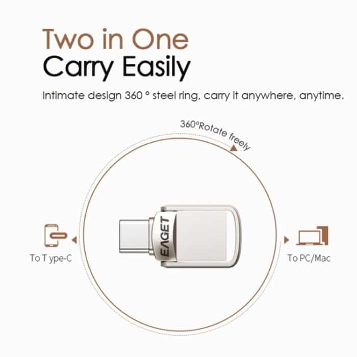 USB 3.1 + USB-C-Schnittstelle Metal Twister Flash U Disk, mit Micro-USB-Adapter und Trageband, 128G, 64G, 32G – Bild 9