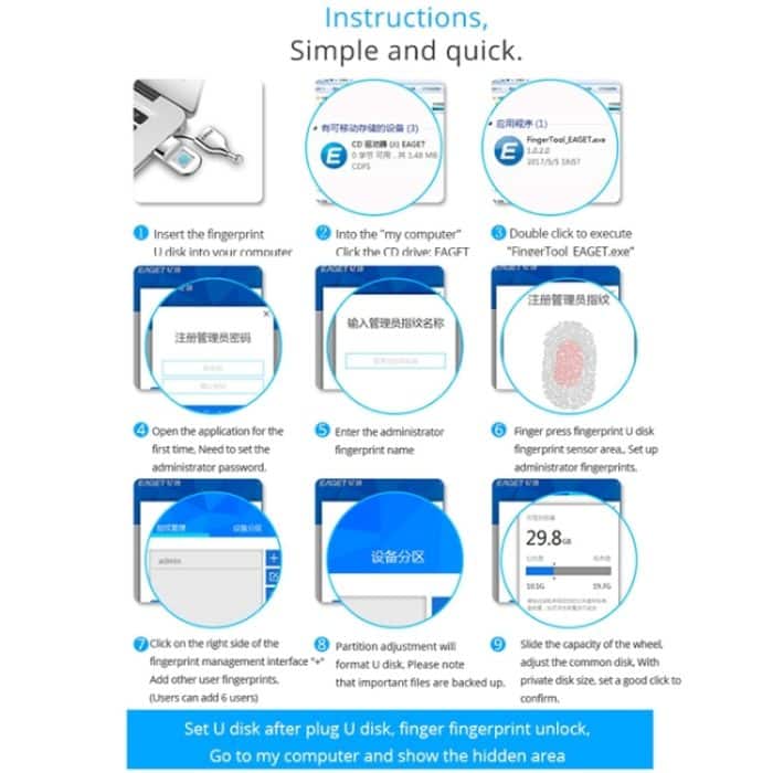 USB 2.0-Schnittstelle, Metall-Flash-U-Disk mit Fingerabdruckerkennung, FU5 64G, FU5 32G – Bild 13