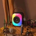 NewRixing NR168W Tragbarer bunter Bluetooth-Lautsprecher für Zuhause, Dual-Mikrofon, Karaoke-Lautsprecher – Bild 5