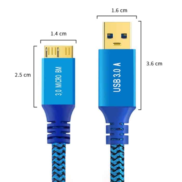 Geflochtenes Kabel, USB 3.0-Stecker auf Micro USB 3.0-Stecker, 0.3m, 0.6m, 1m – Bild 2