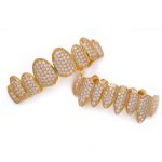 Mit Zirkon eingelegte Hip-Hop-Zahnspangen, acht mit Bohrer eingelegte Zähne, Ober- und Unterprothesen-Set, COS-Requisiten – Bild 3