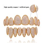 Mit Zirkon eingelegte Hip-Hop-Zahnspangen, acht mit Bohrer eingelegte Zähne, Ober- und Unterprothesen-Set, COS-Requisiten – Bild 5