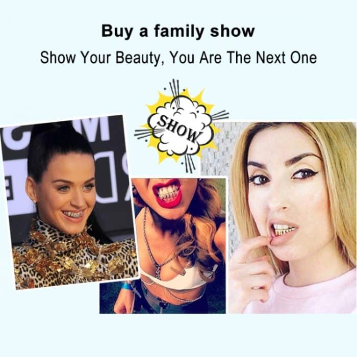 Mit Zirkon eingelegte Hip-Hop-Zahnspangen, acht mit Bohrer eingelegte Zähne, Ober- und Unterprothesen-Set, COS-Requisiten – Bild 8