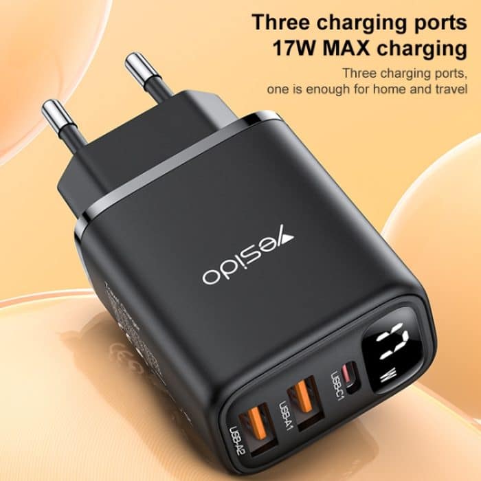 Yesido YC67 17W USB / Typ-C + Dual USB Digital Display Ladegerät, YC67 – Bild 2