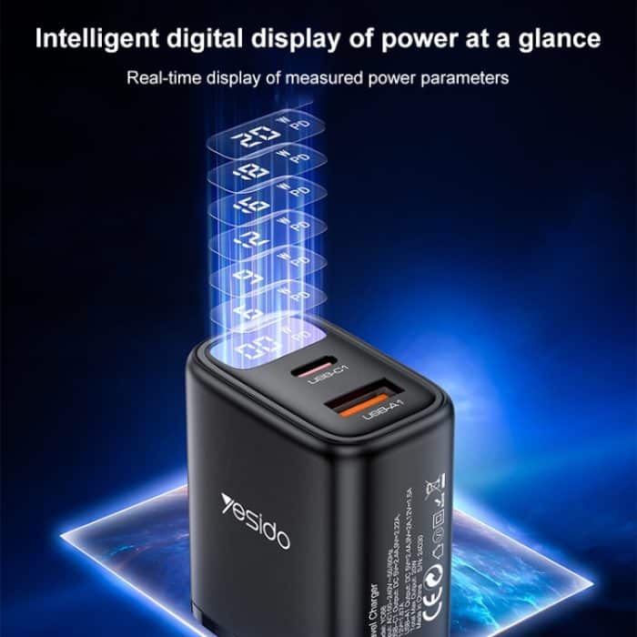 Yesido YC68 20W USB-C / Typ-C + USB-Digitalanzeige-Ladegerät, EU Plug – Bild 4