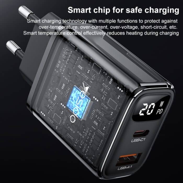 Yesido YC68 20W USB-C / Typ-C + USB-Digitalanzeige-Ladegerät, EU Plug – Bild 6