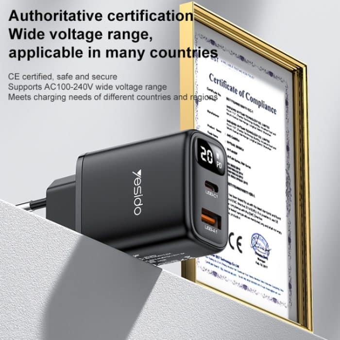 Yesido YC68 20W USB-C / Typ-C + USB-Digitalanzeige-Ladegerät, EU Plug – Bild 7