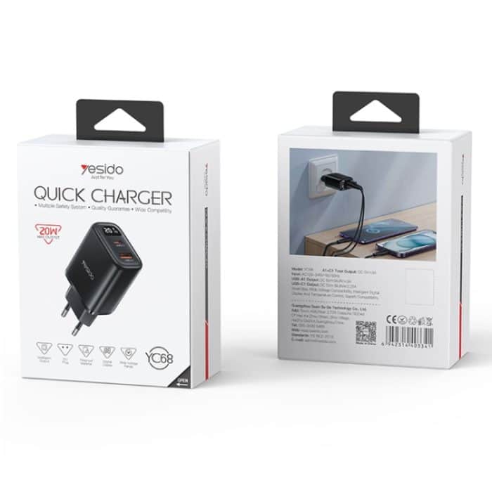 Yesido YC68 20W USB-C / Typ-C + USB-Digitalanzeige-Ladegerät, EU Plug – Bild 9