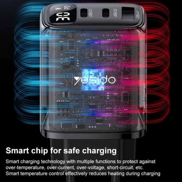 Yesido YC69 30 W USB + Dual USB-C / Typ-C Digital Display Ladegerät, Spezifikation: EU Stecker, YC69 – Bild 3