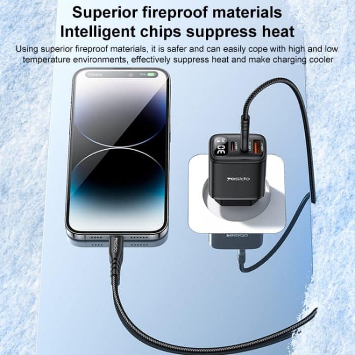 Yesido YC69 30 W USB + Dual USB-C / Typ-C Digital Display Ladegerät, Spezifikation: EU Stecker, YC69 – Bild 7