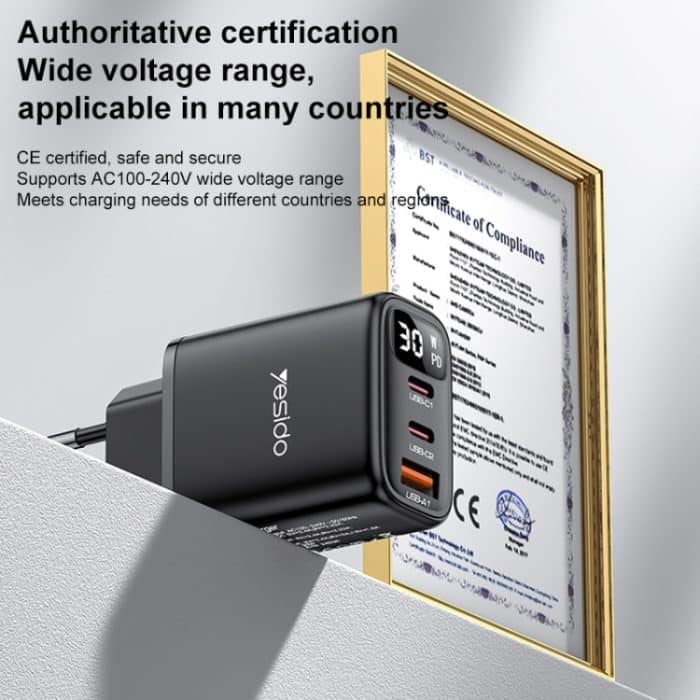 Yesido YC69 30 W USB + Dual USB-C / Typ-C Digital Display Ladegerät, Spezifikation: EU Stecker, YC69 – Bild 8