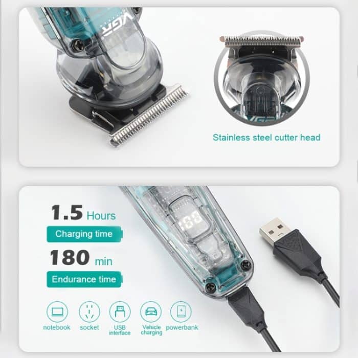 VGR V-949 5W USB LED Digitalanzeige Multifunktionaler Haarschneider – Bild 4