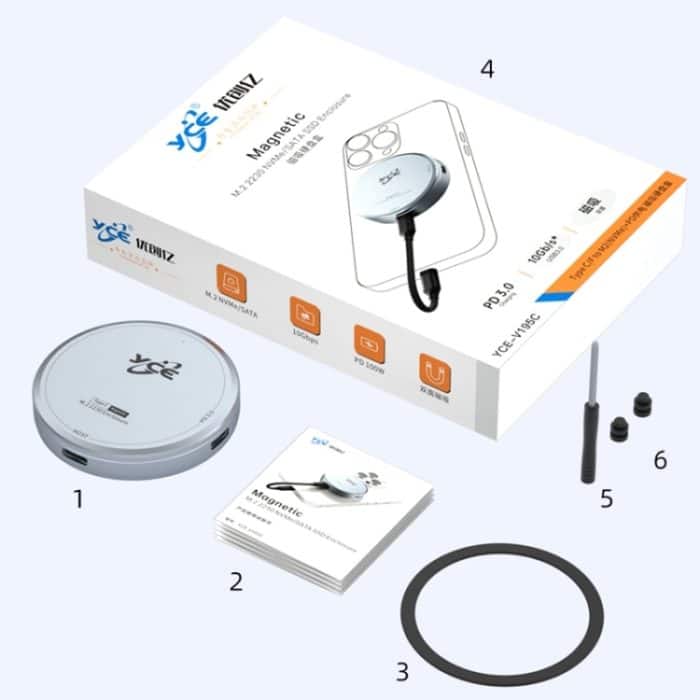YCE-V195C USB-C / Typ-C auf M.2 NVMe + PD 3.0 magnetisches Festplattengehäuse, YCE-V195C – Bild 13