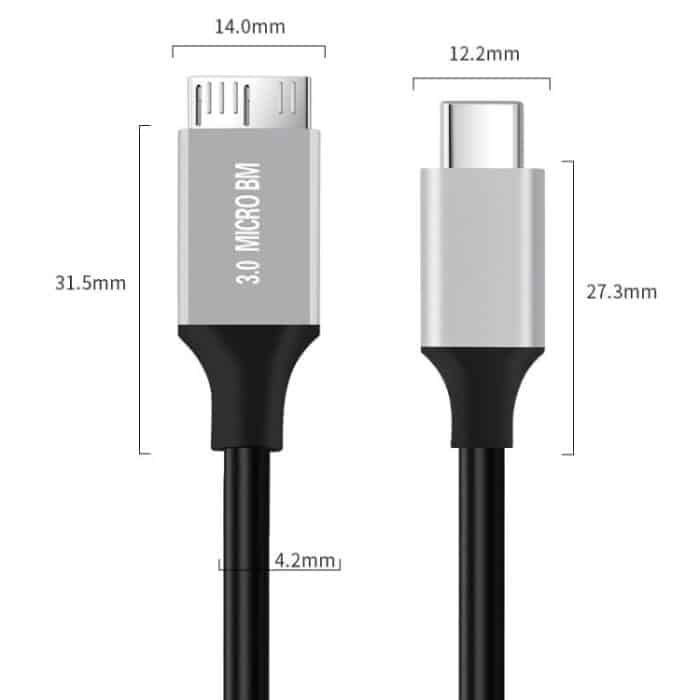 USB-C / Type-C 3.0 auf Micro B Mobiles Festplattenadapterkabel, 0.3m, 1m – Bild 2