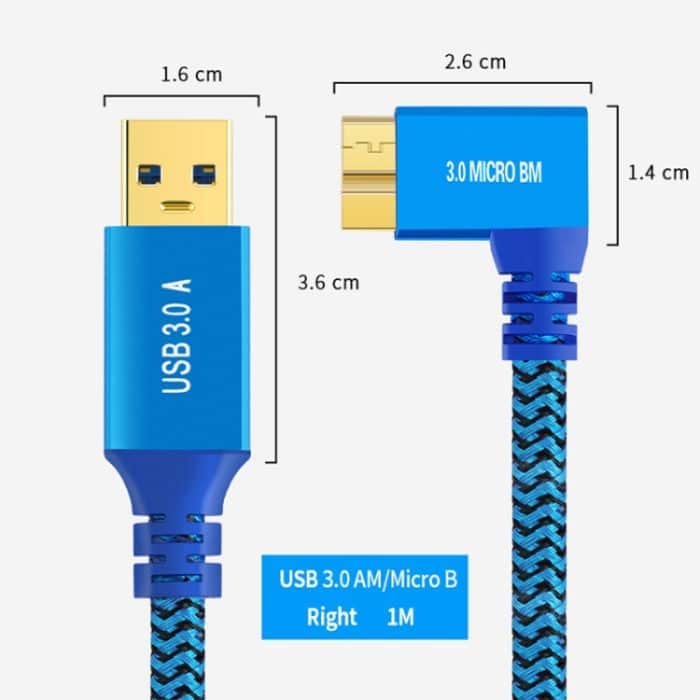 Datenverbindungskabel für mobile Festplatten, USB 3.0 A auf Micro B 3.0 Stecker, 1m – Bild 2
