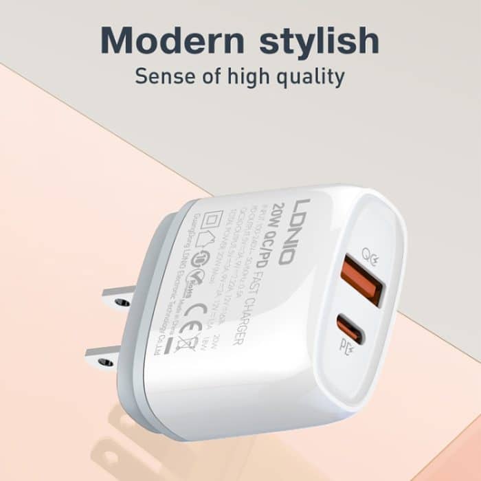 LDNIO Q229 QC3.0 / PD20W USB + Typ-C-Schnellladegerät mit 1 m Typ-C-auf-8-Pin-Kabel, EU Plug, UK Plug, US Plug – Bild 3