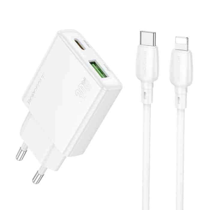 EDA007036501A.jpg hoco BN25 PD 30W USB, Typ-C Ladegerät mit 1m Typ-C auf 8 Pin Kabelsatz, BN25 (8 Pin) – Bild 1