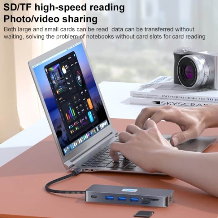 BYL-2411 11-in-1-Typ-C-HUB-Dockingstation mit 3 x USB3.0, PD100W, SD/TF, RJ45, Typ-C, VGA, HDTV, 3,5-mm-Buchse – Bild 11