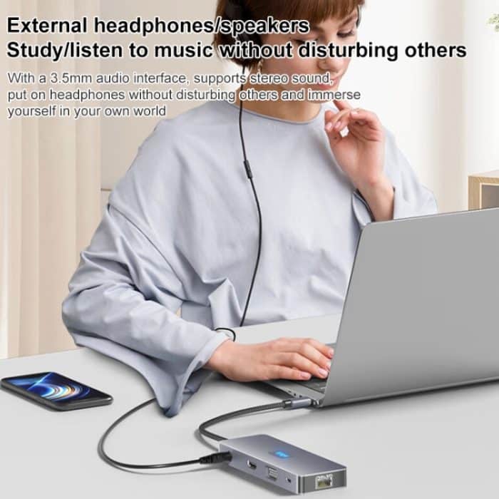 BYL-2411 11-in-1-Typ-C-HUB-Dockingstation mit 3 x USB3.0, PD100W, SD/TF, RJ45, Typ-C, VGA, HDTV, 3,5-mm-Buchse – Bild 12