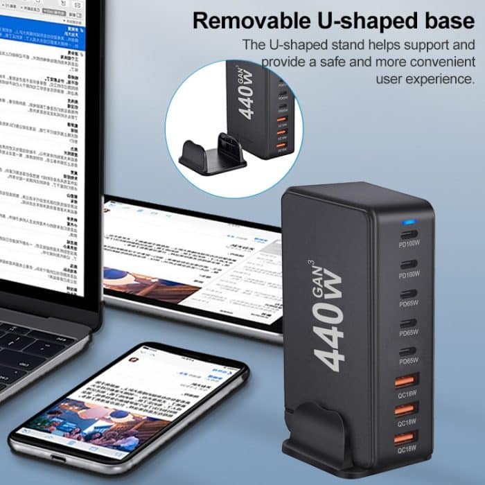 440 W GaN USB-Netzteil-Reiseladegerät mit 3 x USB, 5 x PD-Anschluss, EU Plug, US Plug, UK Plug, AU Plug – Bild 2