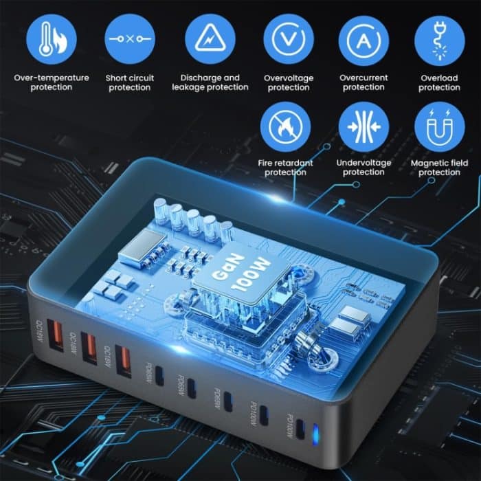 440 W GaN USB-Netzteil-Reiseladegerät mit 3 x USB, 5 x PD-Anschluss, EU Plug, US Plug, UK Plug, AU Plug – Bild 3