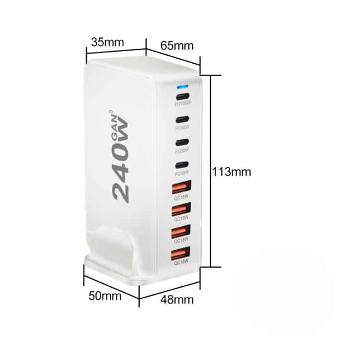 YMS-858 GaN 240 W USB x 4, USB-C / Typ-C x 4 Schnellladegerät, US Plug, UK Plug, AU Plug, EU Plug – Bild 5