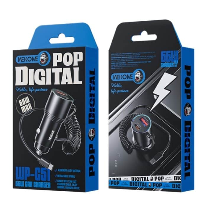 WEKOME WP-C51 Pop Digital Series 66W USB, USB-C / Typ-C Autoladegerät mit Ladekabel, WP-C51 – Bild 4