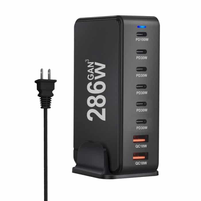 EDA007104901A.jpg YMX-986 286W 6Typ-C, 3USB 8-Ports Desktop-Schnellladegerät, US Plug, UK Plug, EU Plug, AU Plug – Bild 1