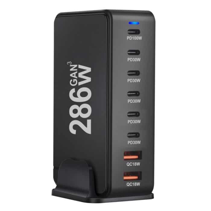 YMX-986 286W 6Typ-C, 3USB 8-Ports Desktop-Schnellladegerät, US Plug, UK Plug, EU Plug, AU Plug – Bild 6