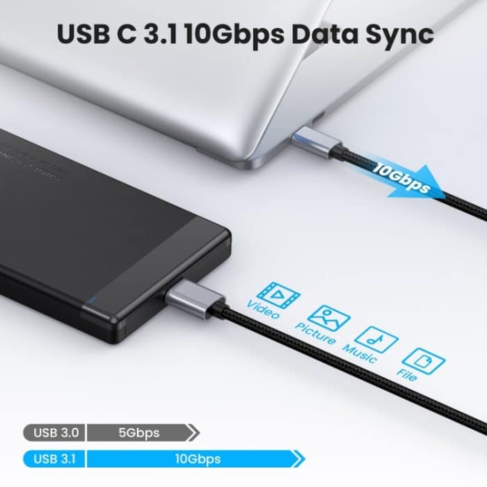 10 Gbit/s USB-C/Typ-C 3.1 auf Micro B mobiles Festplattenadapterkabel, 0.5m, 1.8m, 3m – Bild 4