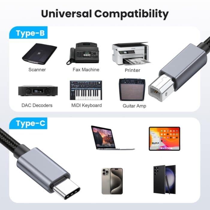 USB-C / Typ-C auf USB-B BM Drucker MIDI-Tastatur-Adapterkabel, 0.5m, 1.8m, 3m – Bild 6